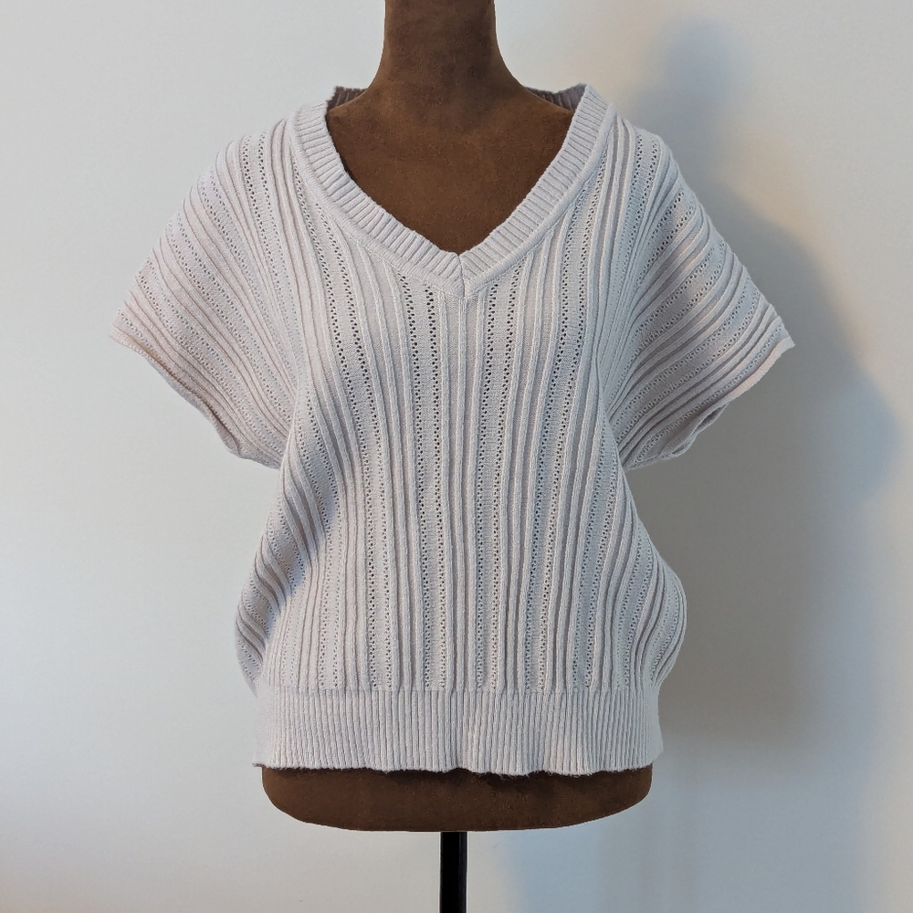 Elie Tahari Viscose Cable Knit Open Stitch Short Sleeve Oversized Sweater, Sz M - Picture 3 of 7